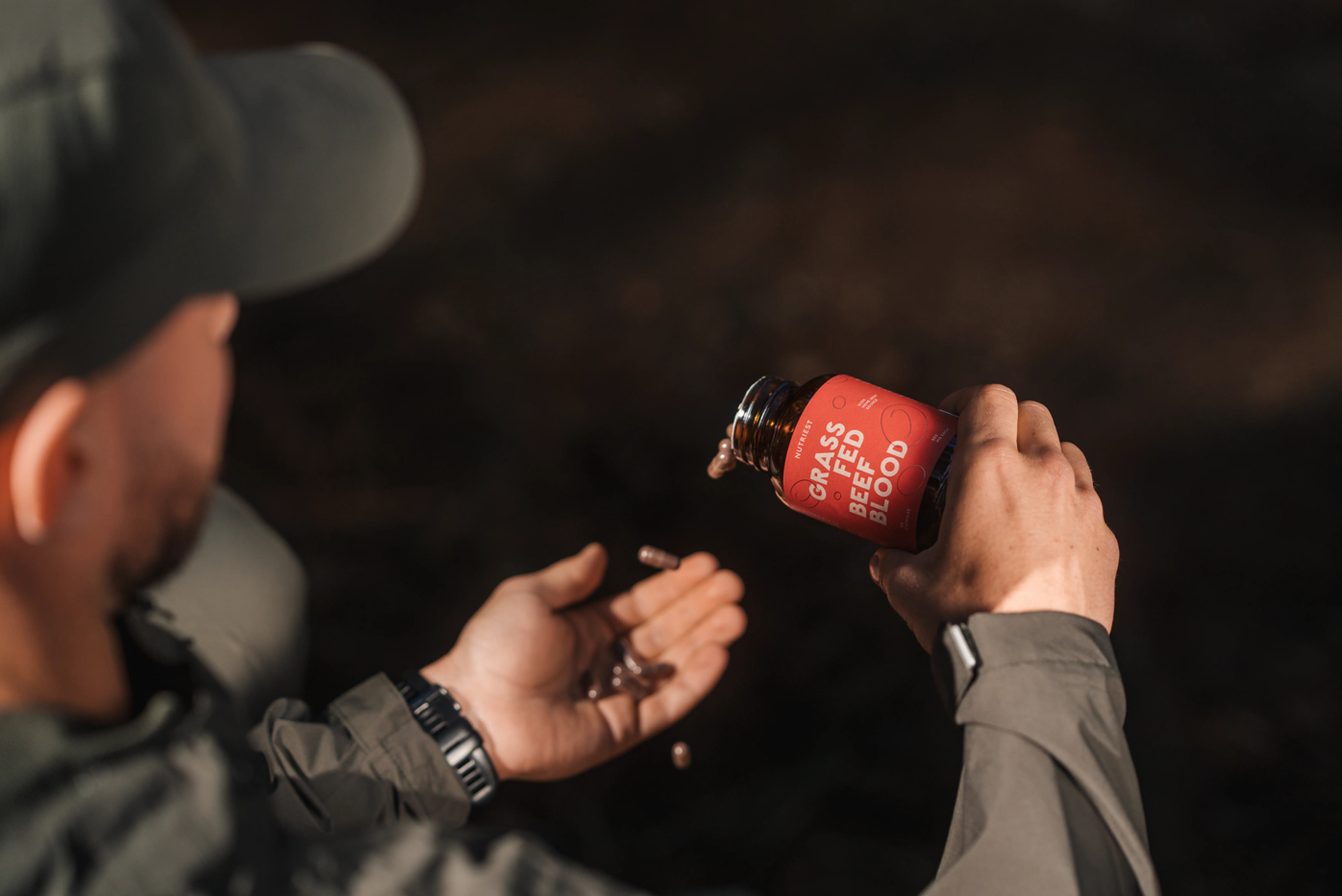 Dried organic grass-fed beef blood in capsules