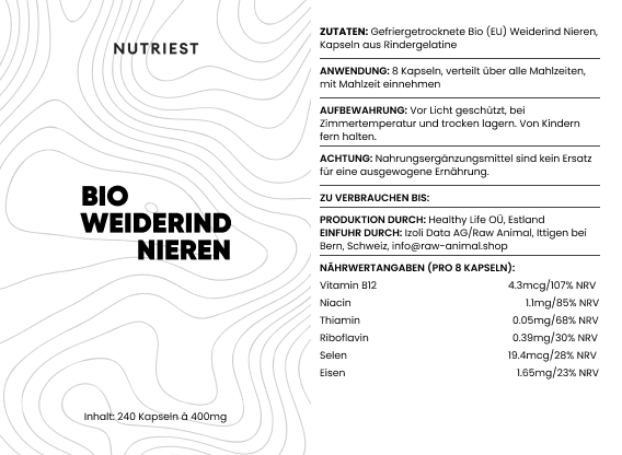 Capsules de reins de bœuf bio séchés