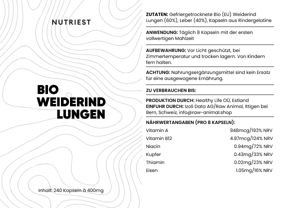 Poumons de bœuf bio séchés en capsules
