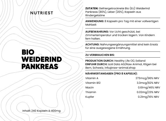 Getrocknetes Bio Weiderind Pankreas in Kapseln