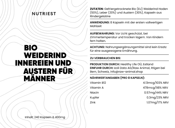 Getrocknete Bio Weiderind Hoden (Stierhoden) in praktischer Kapsel - Raw Animal