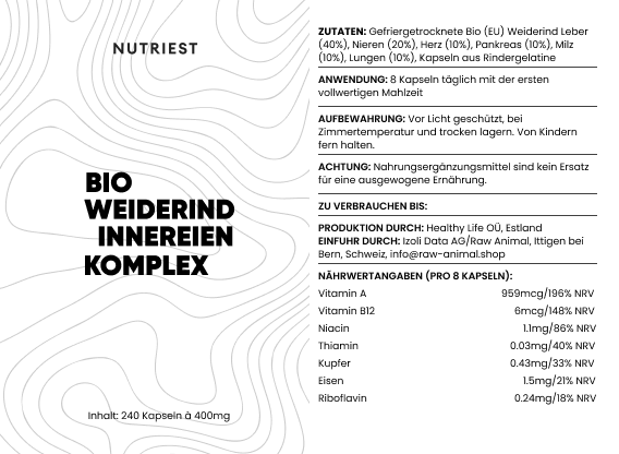 Getrockneter Bio Weiderind Ultimate Organ-Komplex in Kapseln - Raw Animal