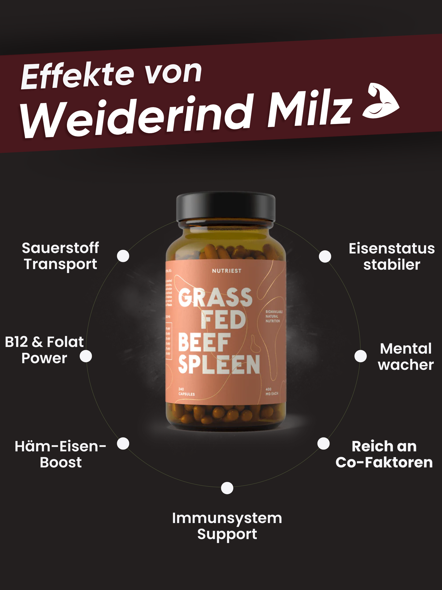 Getrocknete Bio Weiderind Milz in Kapseln