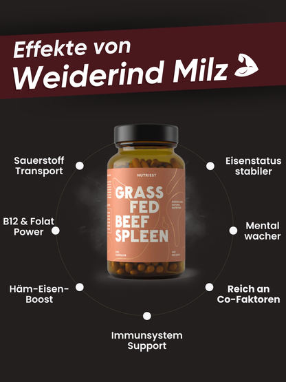 Getrocknete Bio Weiderind Milz in Kapseln