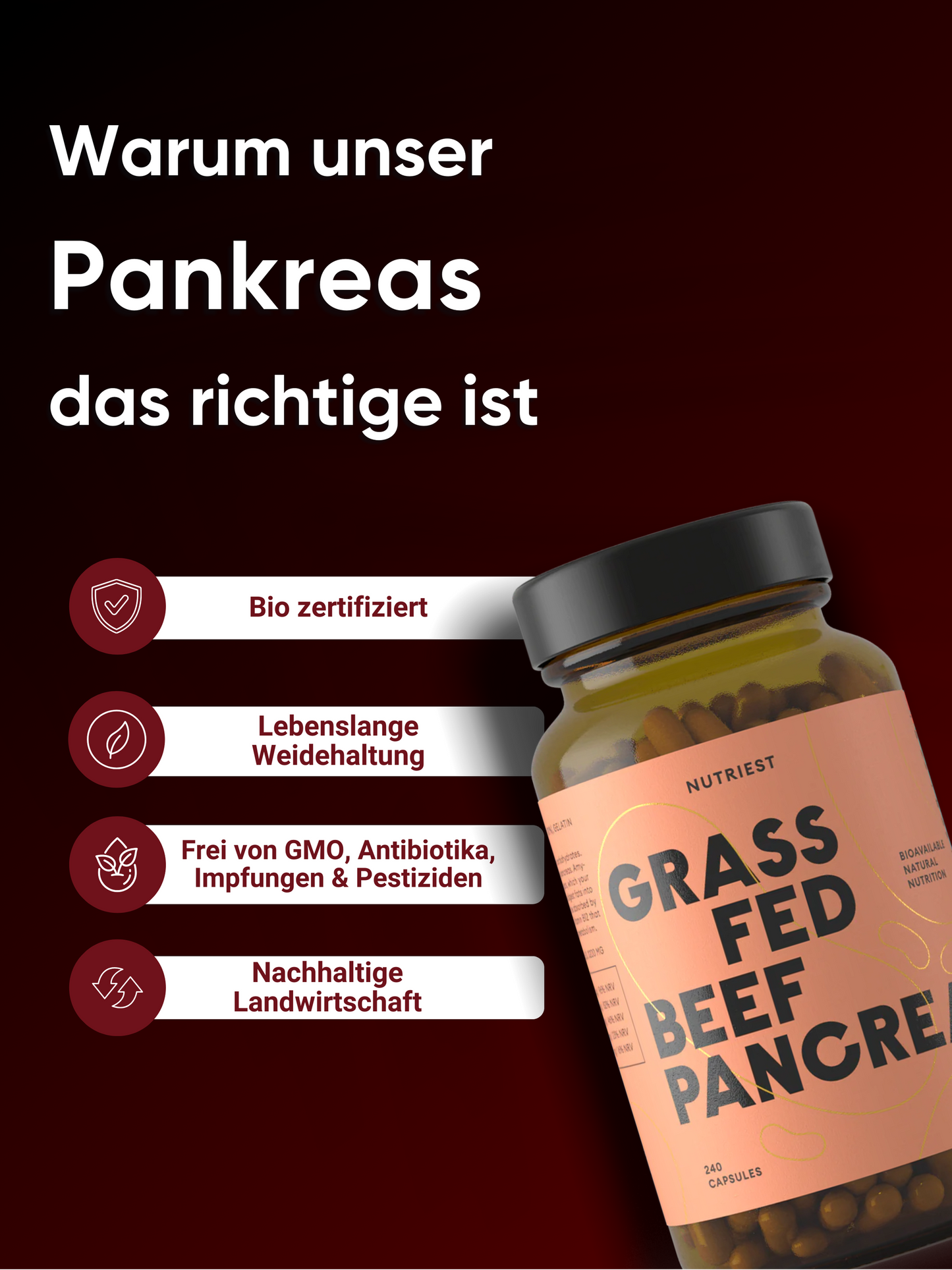 Getrocknetes Bio Weiderind Pankreas in Kapseln