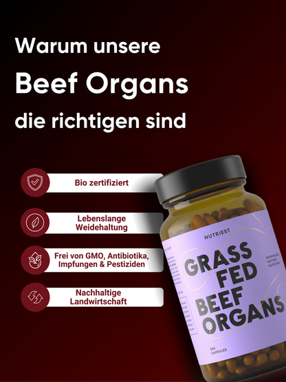 Getrocknete Bio Weiderind Beef Organs in Kapseln
