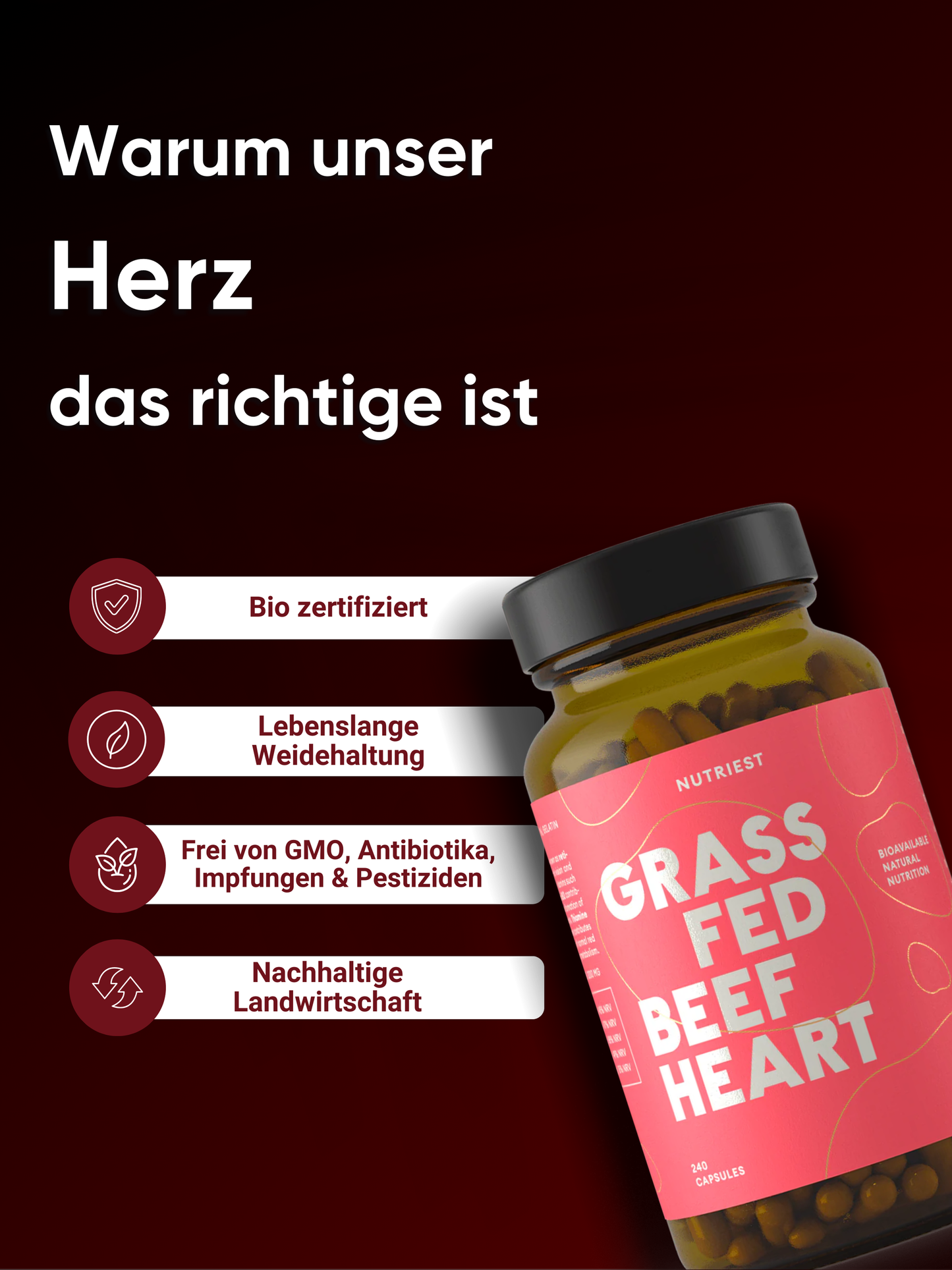 Getrocknetes Bio Weiderind Herz in Kapseln