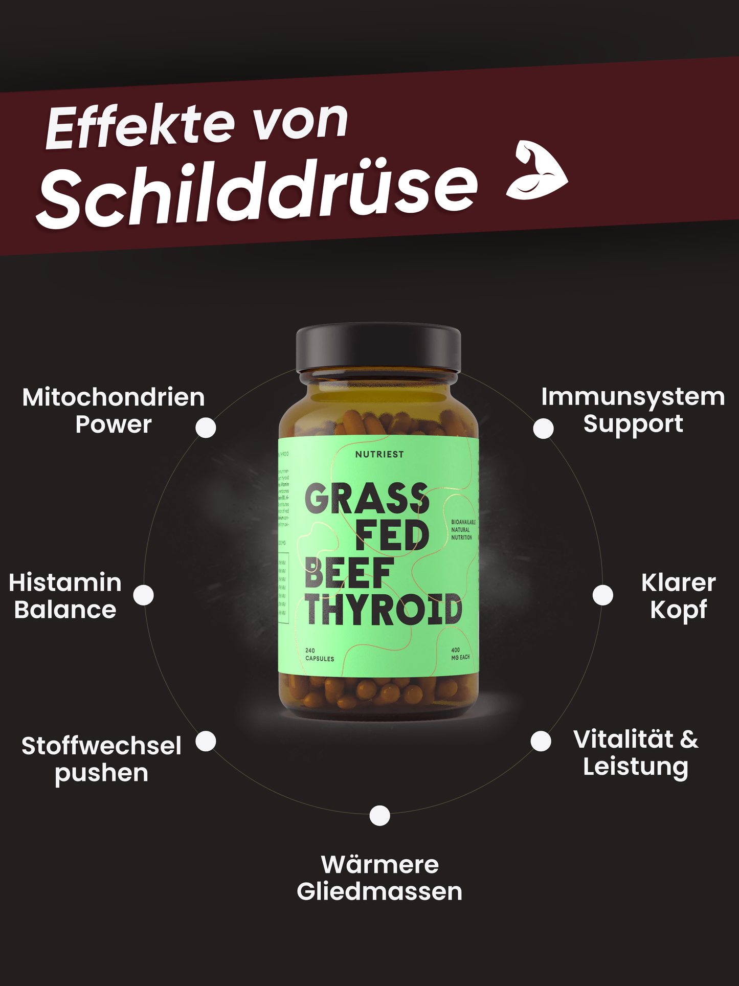 Glande thyroïde de bœuf bio séchée en capsules