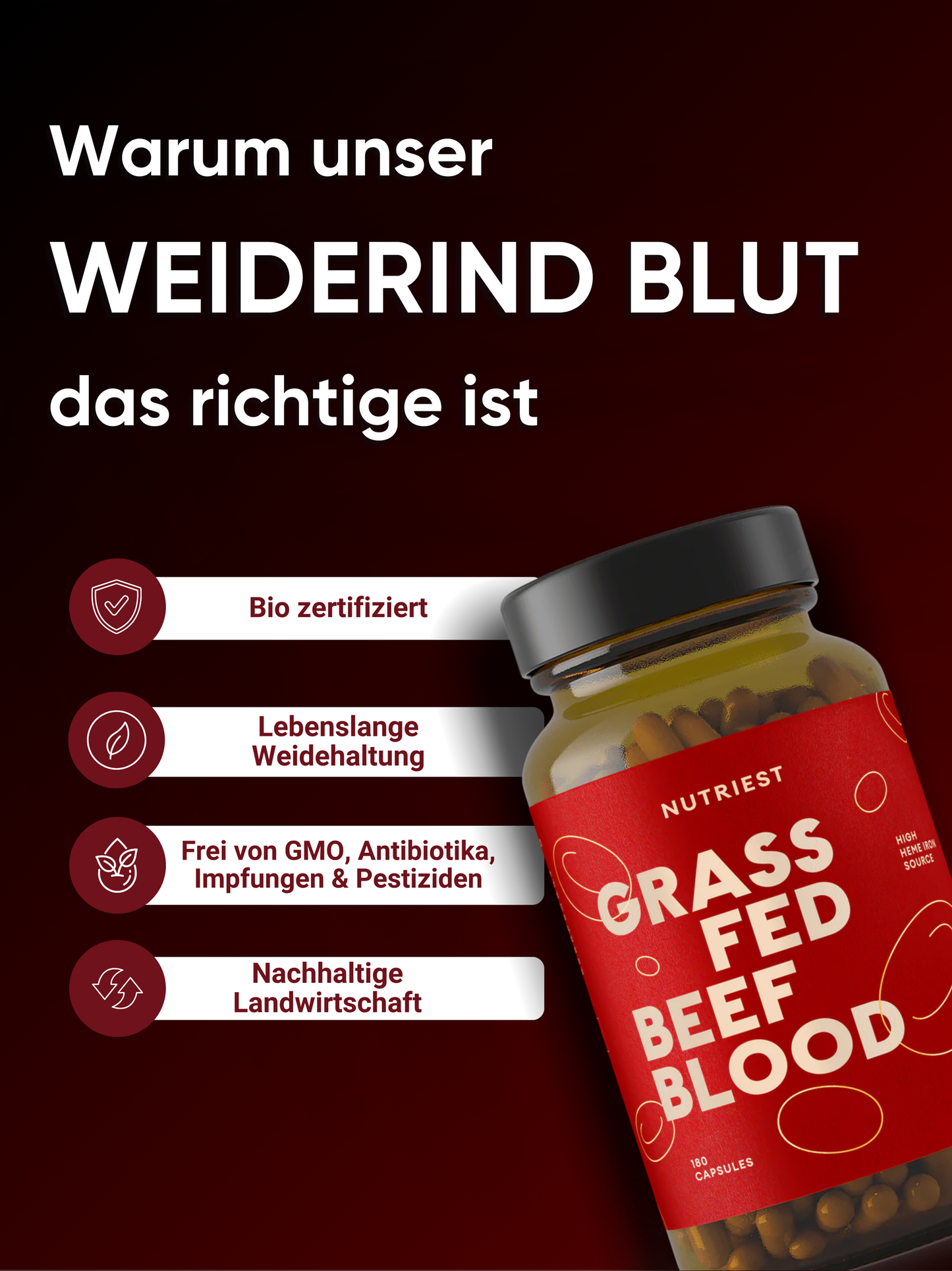 Getrocknetes Bio Weiderind Blut in Kapseln