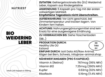 Capsule di Fegato di Manzo Biologico Essiccato da Pascolo