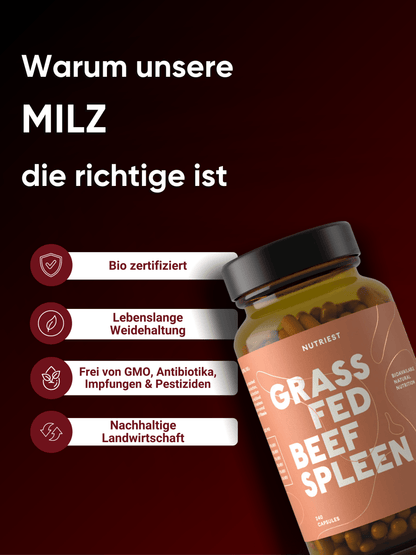 Getrocknete Bio Weiderind Milz in Kapseln NUTRIEST - Raw Animal