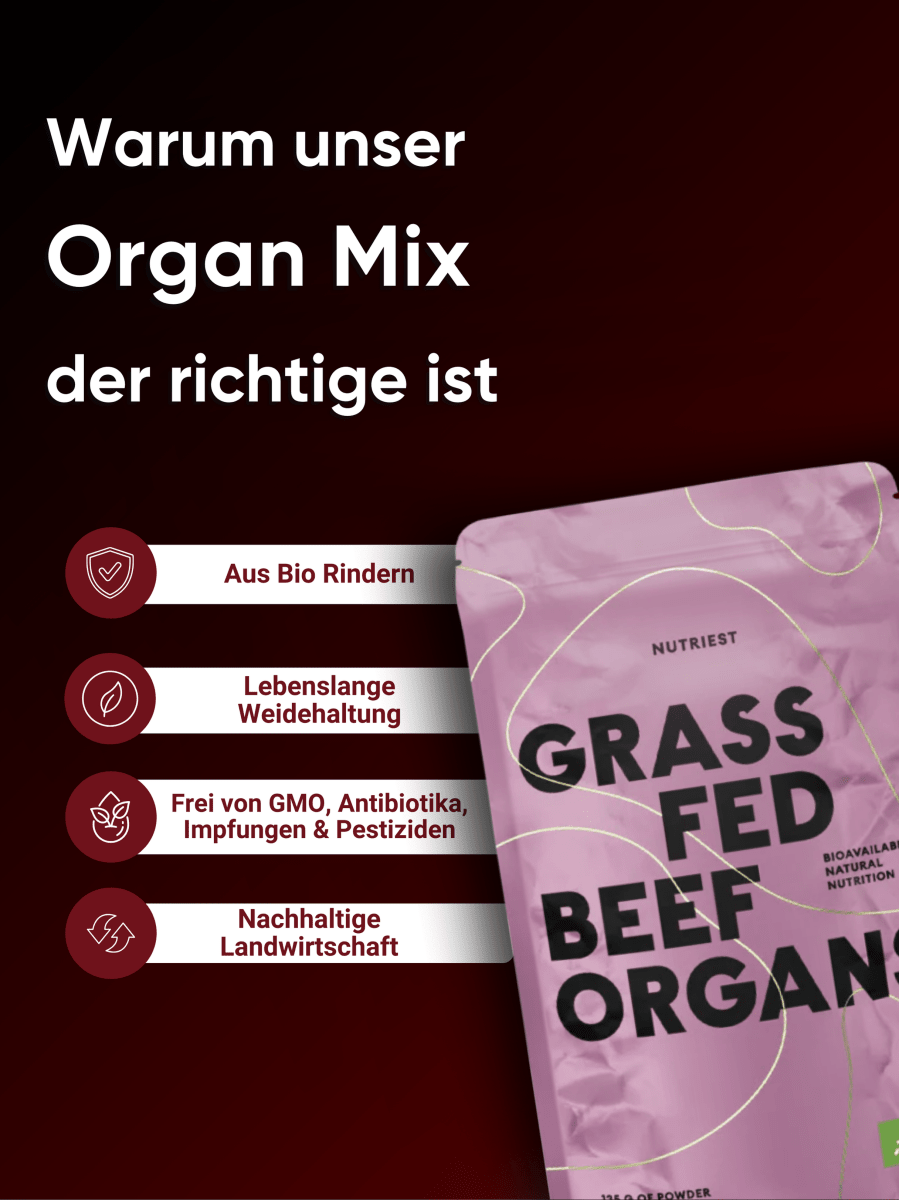 Getrocknetes Bio Weiderind Organ Mix Pulver NUTRIEST - Raw Animal