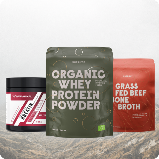 Kraft-Trio: Kreatin Monohydrat, Bio Whey Protein und Knochenbrühe Pulver