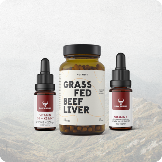 Vitamin ADEK Trio: Bio Rinderleber, Vitamin D3 + K2 und Vitamin E Tropfen
